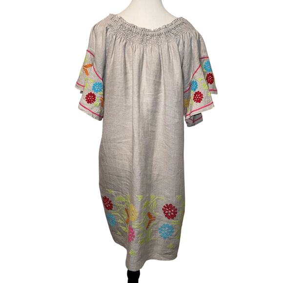 Uncle Frank Linen Cross Stitch Off Shoulder Tunic Peasant Dress Flax Size M - Picture 7 of 11